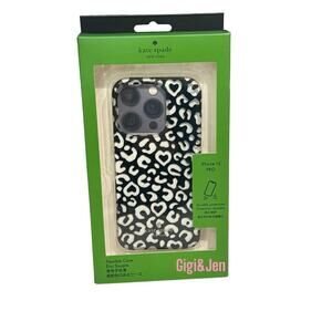 Kate Spade iPhone 15 Pro Clear phone case w Graphic Leopard Heart Print  NEW